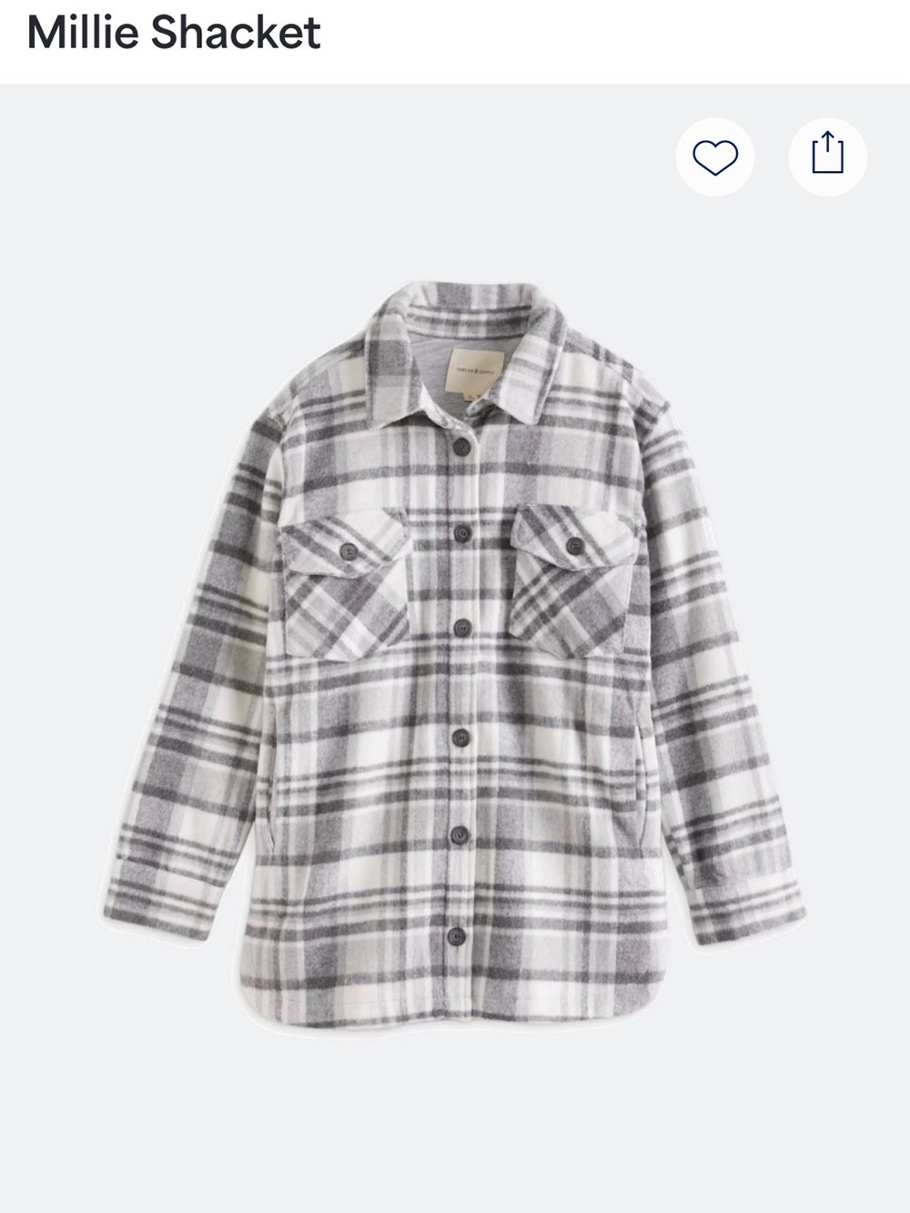 Thread & Supply Gray and White Plaid Utility Millie Shacket
